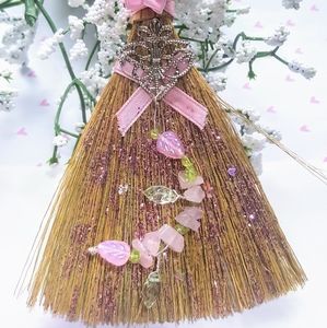 Pink Green Silver Mini Besom Broom Ornament Witch